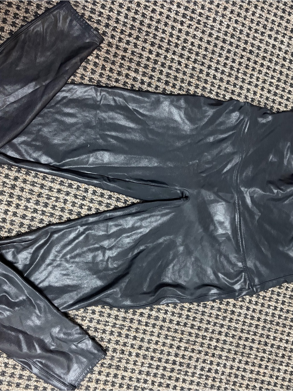 SPANX Black Faux Leather Leggings with Red Tag